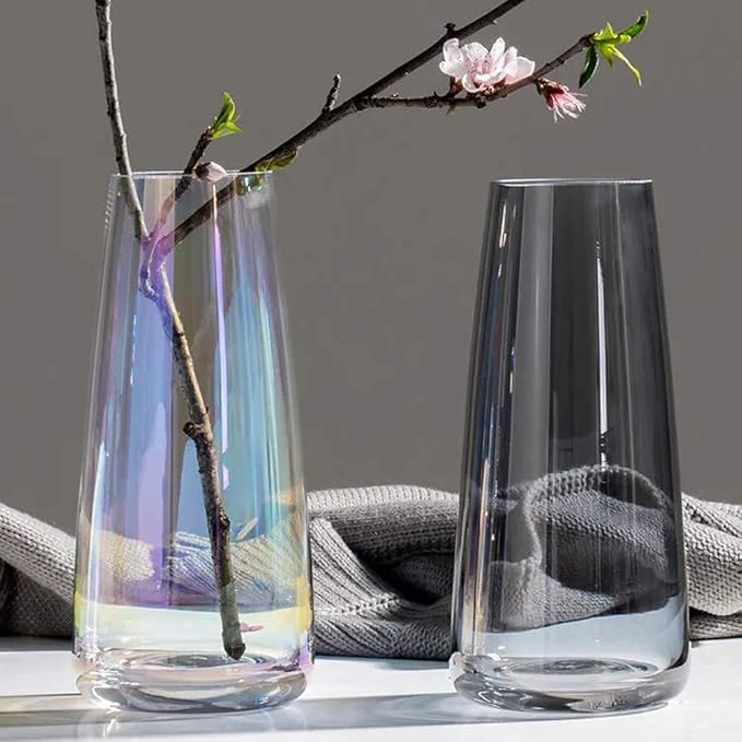 Aoderun Glass Vase for Flowers Modern Vases Home Decor Unique Flower Vase for Bouquet 8.7" Centerpiece Vase Decor Room,Bedroom,Living Room,Library,Office,Table,Entryway,Modern Farmhouse(Grey)