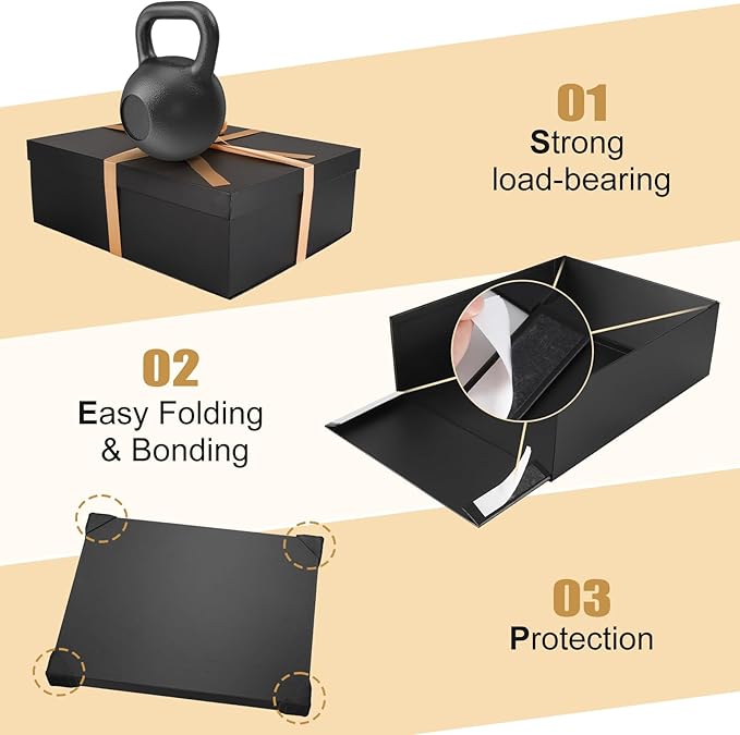 Gift Box, 16.5x13x5.5 inches Large Black Gift Boxes with Lids for Presents, Birthday Box Contains Card Ribbon Shredded Paper Filler, Gift Wrap Boxes for Valentine Mother's Day Christmas Anniversary