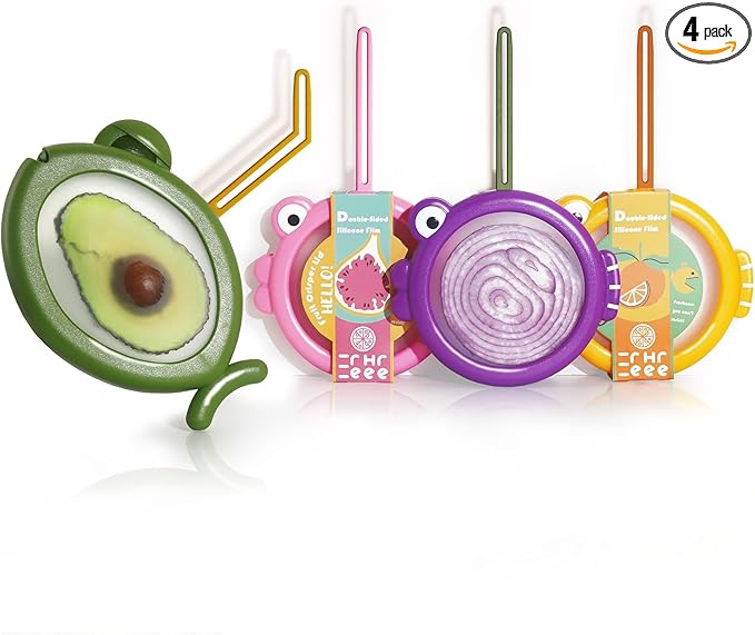 Avocado Saver, Onion Storage Container Set of 4, Reusable Fridge Bin for Garlic, Lemons, Potatoes, Food Fresh Keeper & Organizer