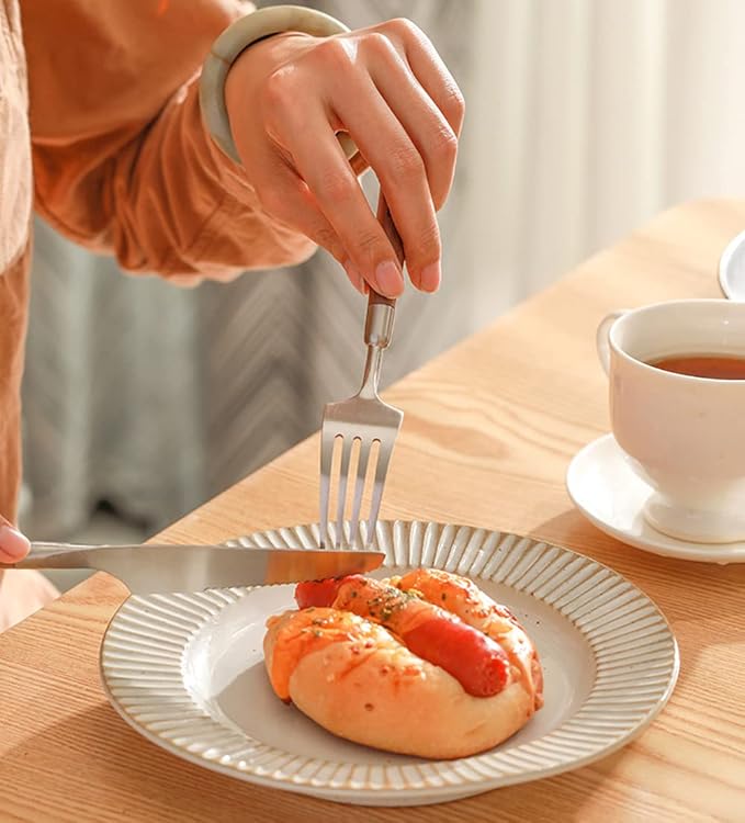 Wood Silverware Set for 16 Wooden Flatware Cutlery Utensils Set 18/10 Stainless Steel Walnut Handle 64 Piece Include Knives Forks and Spoons Tableware Set for Home Kitchen Wedding Restaurant