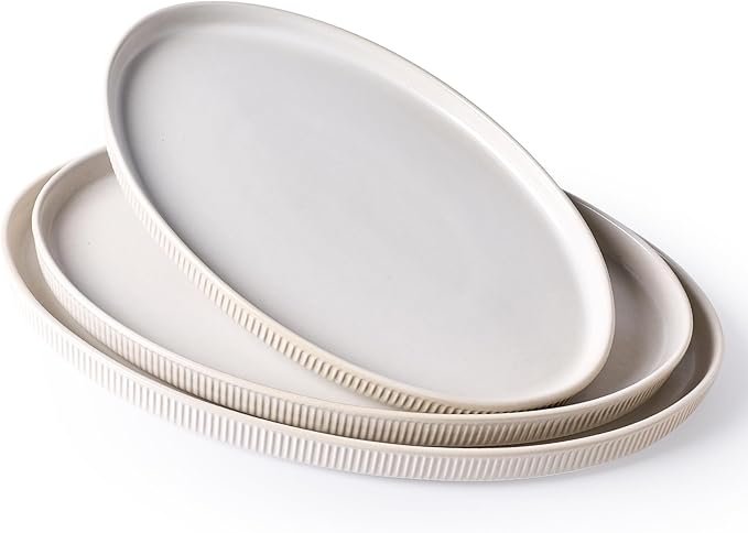 famiware Serving Platter, 16/14.6/12.9 Inch Serving Dishes for Entertaining, Party Serving Trays for Food, Buffet Oval Platters for Food, Large Plates for Bread Turkey Cheese Appetizer, Matte White