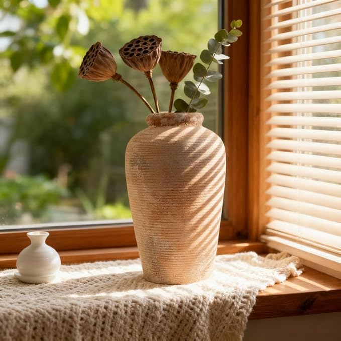 Plain Brown Ceramic Vase for DIY Painting - Customizable Handmade Pottery, Blank Canvas for Flower Arrangements, Home Decor, Wedding & Office Decoration (6.18L x 6.18W x 11H)