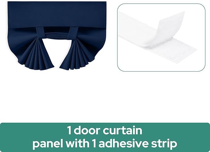 HOMEIDEAS 100% Linen Blackout French Door Curtains, Privacy Door Window Curtains, 26 X 68 Inch Room Darkening Blinds, Thermal Insulated Shades for Bedroom, 1 Panel, Navy
