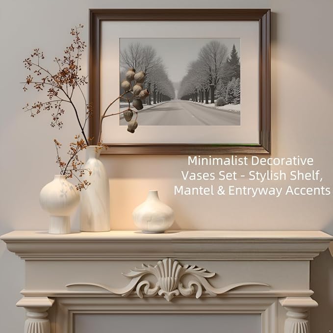 White Ceramic Vase Set of 3 with Stone Texture, Modern Minimalist Pottery Vases for Dried Flowers, Pampas Grass, Rustic Farmhouse & Aesthetic Home Decor for Living Room, Bedroom, Kitchen