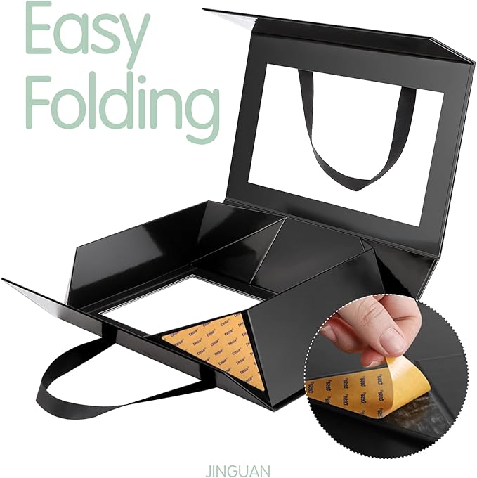 Large Black Clear Gift Box, 14x9x4.1 Inches, Window, Handle, Collapsible, Magnetic Closure, Groomsman Proposal, Bridal Shower, Valentine's Day, Anniversary, Birthday, Business Gifts, 1 Pack