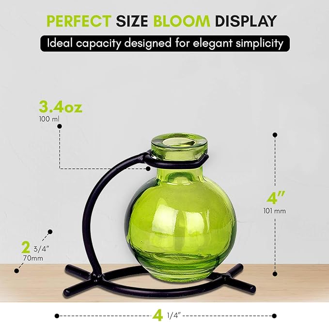 Couronne Company M501-200-01 Casablanca Recycled Glass Vase & Metal Stand, 4", Lime, 1 Piece