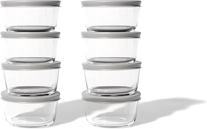DURA LIVING 16-Piece Glass Food Storage Containers Set (8 Containers + 8 BPA-Free Lids) | 1-Cup, Leakproof | Microwave, Freezer, Oven & Dishwasher Safe | Ideal for Meal Prep & Pantry Organization