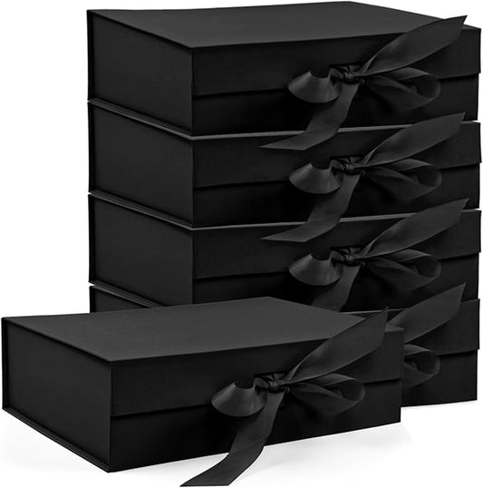 Bo Elegant Gift Packaging - 5-Pack Magnetic Lid Decorative Box, 10.5x7.5x3.1" - Multi-Occasion Luxury Gift Boxes (Black)