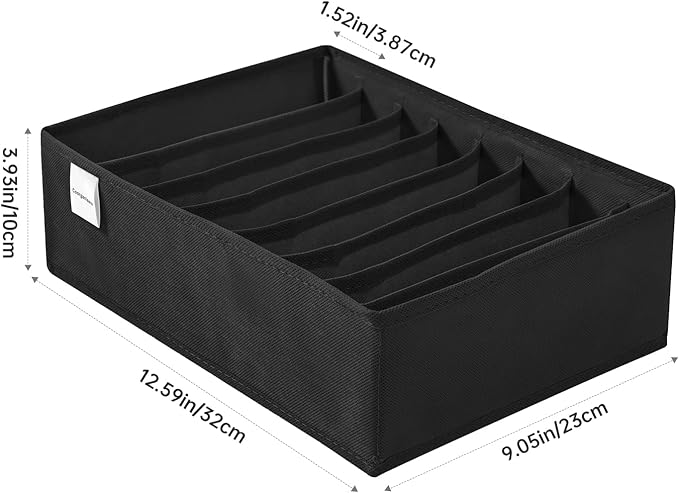 4 Packs T-shirt Drawer Organizers for Clothing,8 Grids Compartment Wardrobe Storage Box, Washable Clothes Organizer for Folded Clothes, Legging, Silk Scarve-Black
