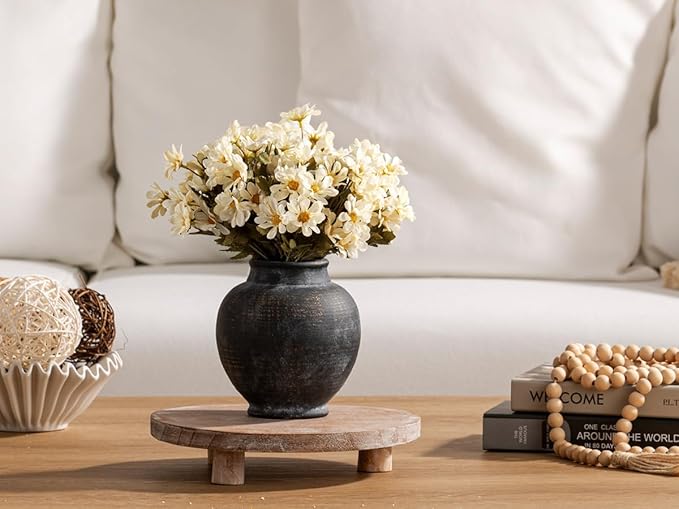 Ceramic Rustic Vase, 6 Inch Small Flower Farmhouse Vase Decorative Vase Short Pottery Vases for Home Decor Table Living Room Entryway Mantel Bookshelf Bedroom Bathroom Kitchen - Black