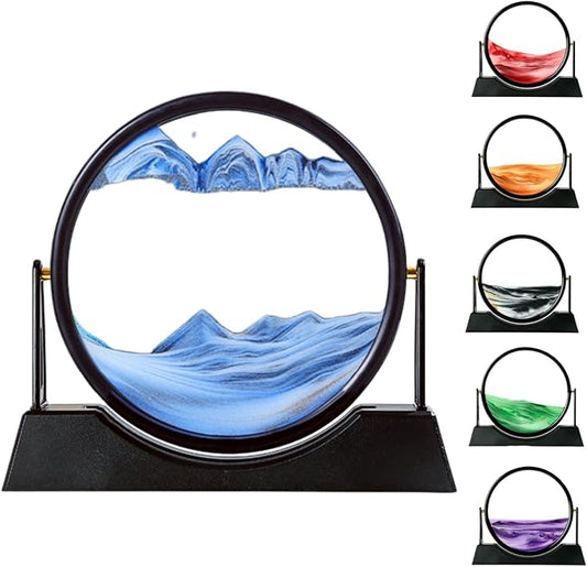 ZSDSZDZY Moving Sand Art Picture Liquid Motion, 3D Quicksand Décor, Deep Sea Sandscapes with Display Flowing Sand Frame for Relaxing, Desktop Office Home Decoration (Blue)