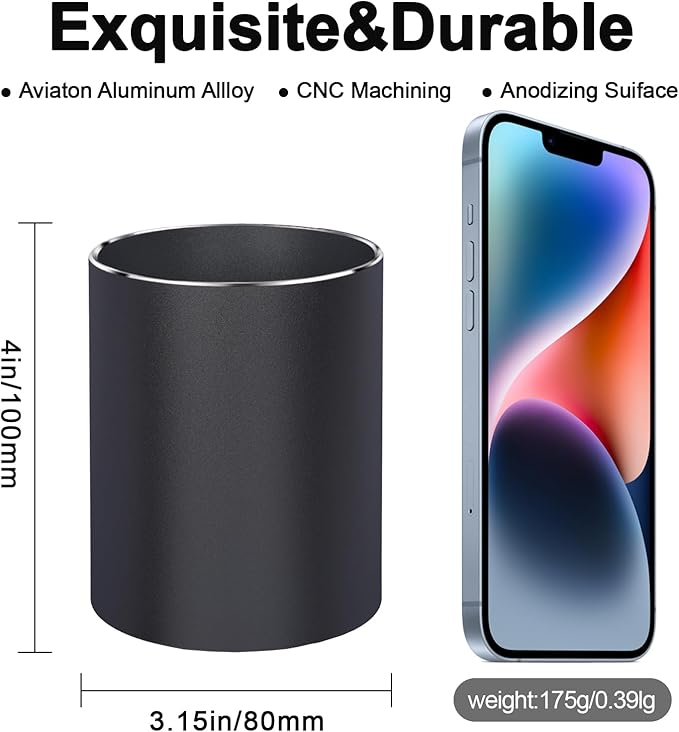 Metal Pen Holder Aluminum Pencil Holder Desktop Organizer Black for Office, School, Home 3.15 x 3.15 x 3.94 Inches-Black