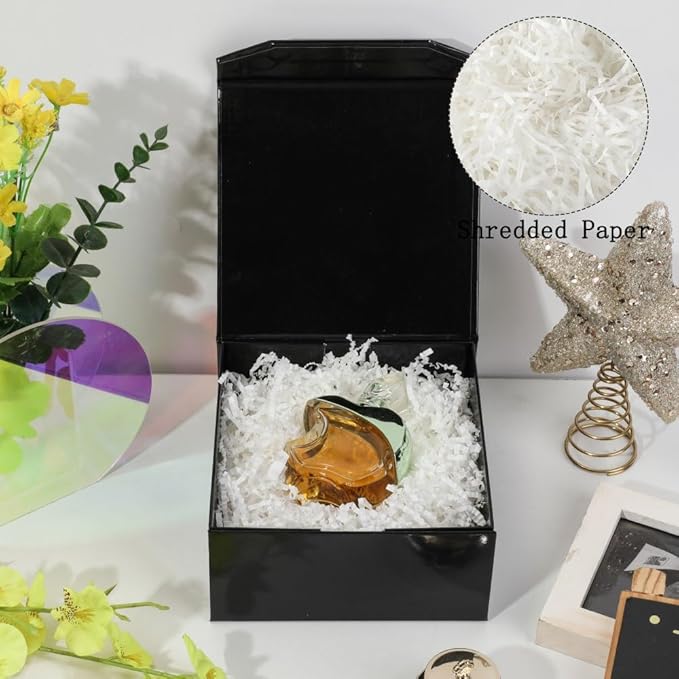 6 Pcs Small Black Gift Box 6x6x3 Inch Magnetic Gift Box Small Magnetic Box with Crinkle Paper Black Small Gift Box with Shredded Paper Luxury Gift Boxes with Lids for Presents