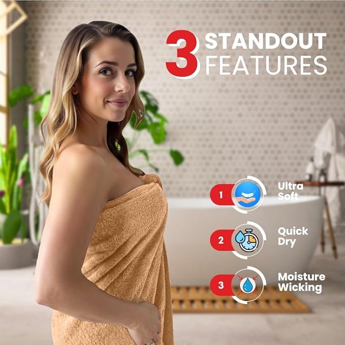 Infinitee Xclusives– Luxury Bath Sheets Towels – 2 Pack 600 GSM (35X70 Inches)– 100% Ring Spun Cotton Large Bath Towels for Bathroom (Cosmic Sand, Bath Sheet Pack of 2)