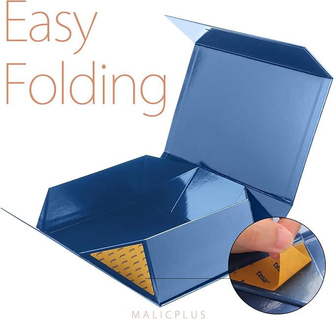 6 Large Gift Boxes with Lids 13.5x9x4.1 Inches, Navy Blue Groomsmen Proposal Gift Boxes with Magnetic Closure for All Occasion (Glossy Navy Blue)