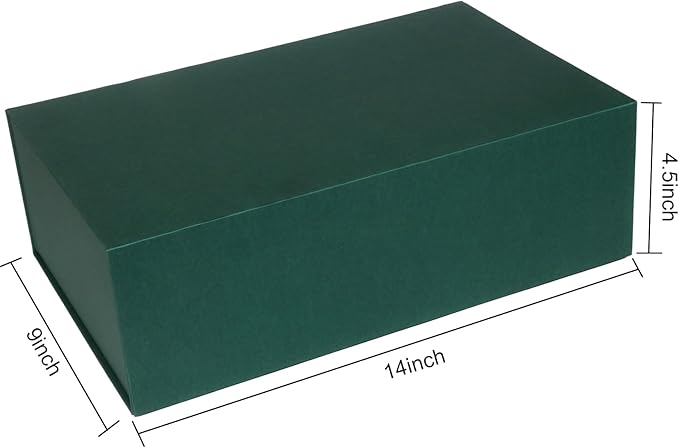 YINUOYOUJIA Large Green Gift Boxes with Lid,14"x9"x4.5" Magnetic Gift Box with Ribbon,Cards and Envelopes for Presents,Great for Wedding,Birthdays,Crafting,Gift Packaging.