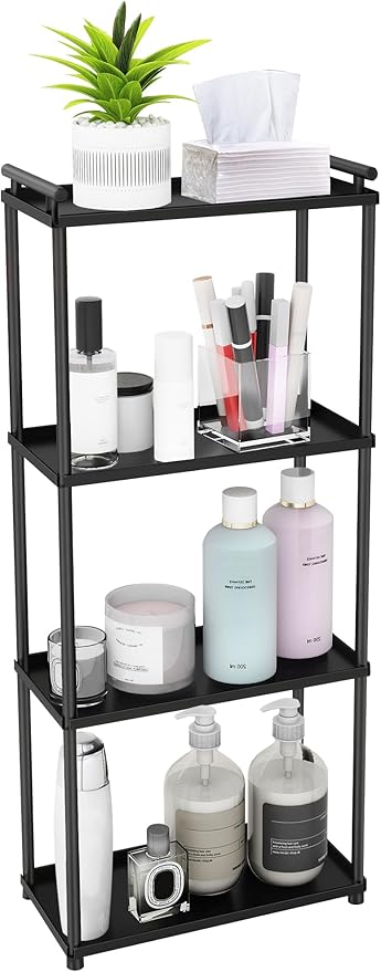 Matte Black 4 Tier Bathroom Organizer Countertop, Stainless Steel Perfume Tray and Vanity Countertop Shelf, Makeup Skin Care Bathroom Organizers and Storage for Dresser, Kitchen