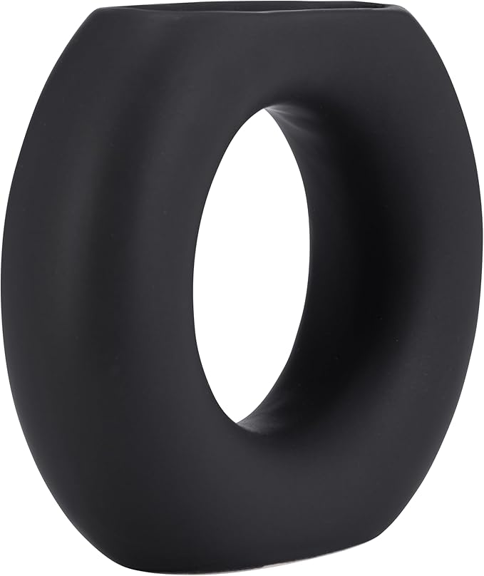 Sagebrook Home Modern Ceramic Vase - Round Hollow Stoneware, Minimalist Decorative Accent for Home, Office, Bedroom, and Living Room - 5" Black