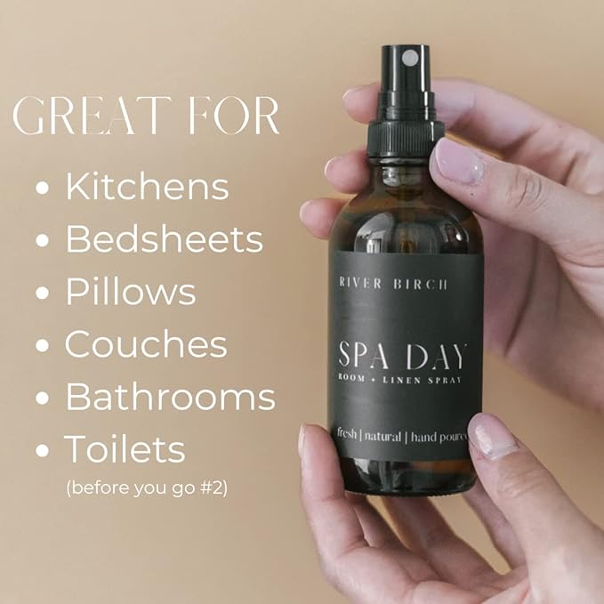 River Birch Spa Day Scented Linen and Room Spray | Home Fragrance | 4 oz Glass Amber Bottle | Luxury Signature Scent | Handmade in Texas