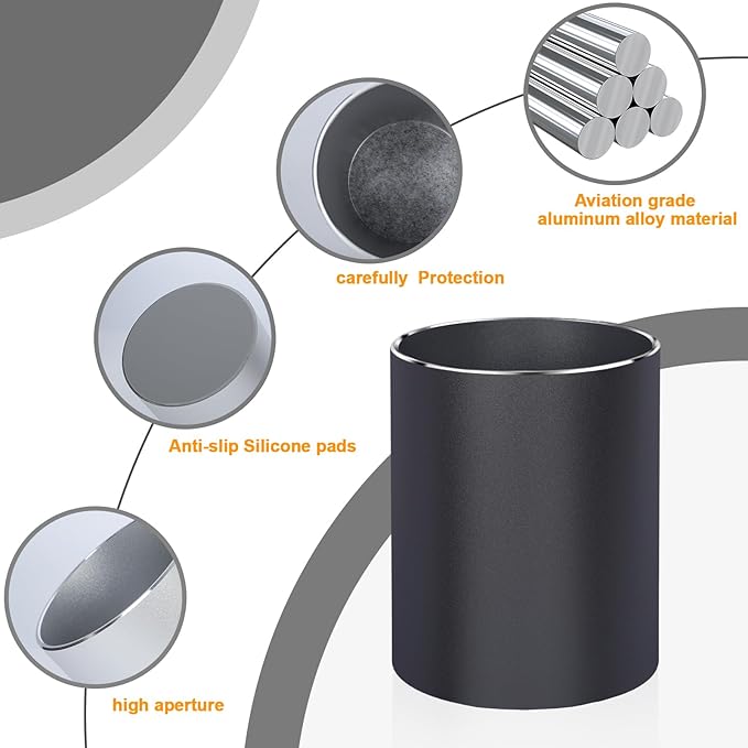 Metal Pen Holder Aluminum Pencil Holder Desktop Organizer Black for Office, School, Home 3.15 x 3.15 x 3.94 Inches-Black