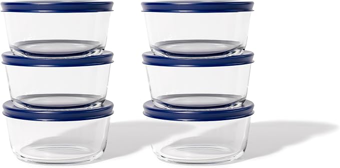 DURA LIVING 12-Piece Glass Food Storage Containers Set (6 Containers + 6 BPA-Free Lids) | 2-Cup, Leakproof | Microwave, Freezer, Oven & Dishwasher Safe | Ideal for Meal Prep & Pantry Organization