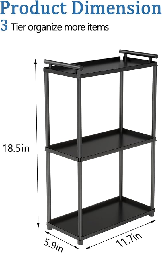 3 Tier Bathroom Organizer Countertop, Stainless Steel Perfume Tray and Vanity Countertop Shelf, Makeup Skin Care Bathroom Organizers and Storage for Dresser, Kitchen (Matte Black)