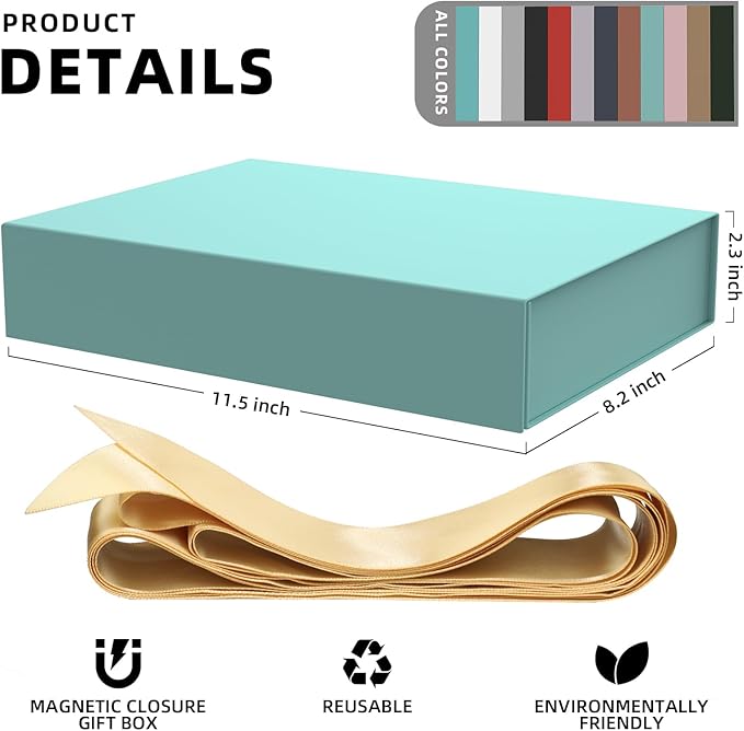 MOZRRO Gift Box 11.5 x 8.2 x 2.3 In Gift Boxes for Presents Magnetic Closure, Gift Boxes with Lids for Presents Birthday Luxury Jewelry T-shirts Gloves Scarves Books Clothes Gift Wrap - Blue