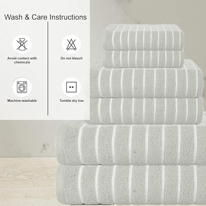 CASA COPENHAGEN Ecstatic 6 Pieces Towel Set- Grey Violet, 600 GSM 2 Bath Towel 2 Hand Towel 2 Washcloth, Designed in Denmark Made of Soft Egyptian Cotton for Bathroom, Kitchen & Shower