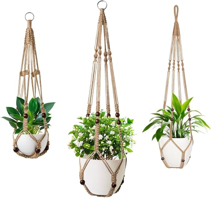 3 Pack Macrame Plant Hanger,Hanging Plant Holder, Boho Home Decor Hanging Basket with Wood Beads,Hanging Planters for Indoor Plants,Plant Hanger Indoor 35"/29"/23" Brown (POTS NOT Included)