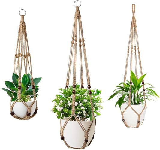 3 Pack Macrame Plant Hanger,Hanging Plant Holder, Boho Home Decor Hanging Basket with Wood Beads,Hanging Planters for Indoor Plants,Plant Hanger Indoor 35"/29"/23" Brown (POTS NOT Included)