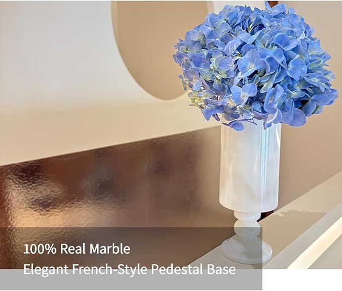 White Vase 100% Marble for Home Centerpiece for Dining Table, 10 inch Flower Vase or Desk Décor for Bouquet and Pampas Grass, French Boho Style