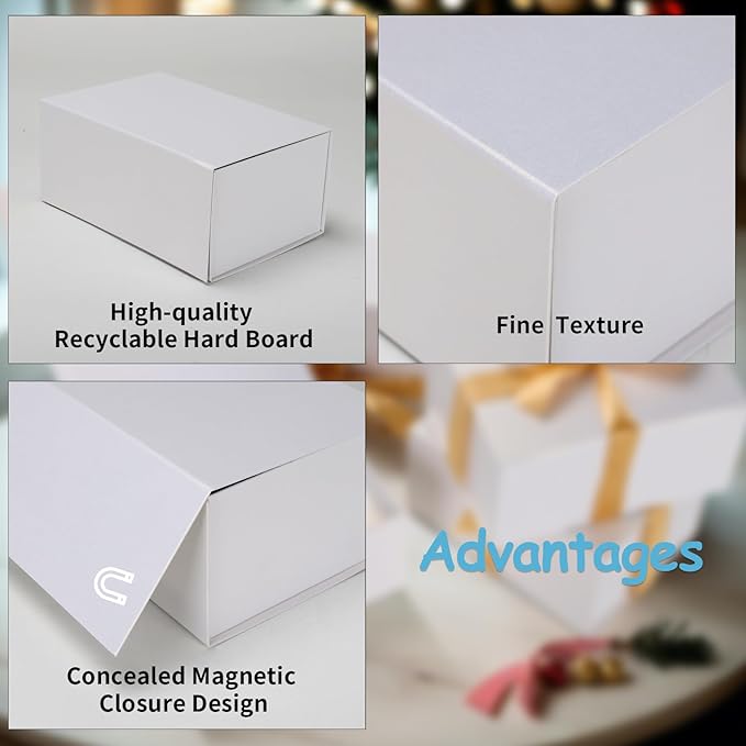 Schliersee 4 Packs 9x6x4 White Gift Box with Lid for Present, Magnetic Gift Box for Wedding, Birthday
