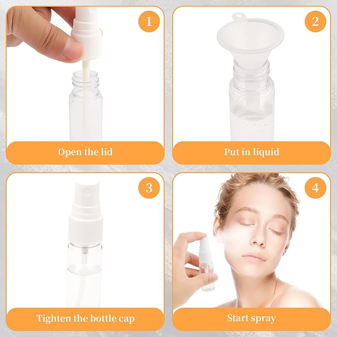 7-Pack Small Spray Bottles Kit - 5PCS 15ml Travel Spray Bottle + Cleaner & Tunnel, Clear Empty Fine Mist Bottles Refillable Liquid Containers for Perfume, Care Liquid, Cosmetics, Alcohol