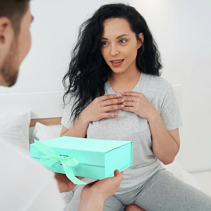 Large Gift Box, 5-Pack Magnetic Lid Gift Box Ribbon Closure Bo Elegant Gift Packaging Luxury Gift Box Decorative Gift Box,10.5x7.5x3.1" - Multi-Occasion Packaging Boxes (Green)