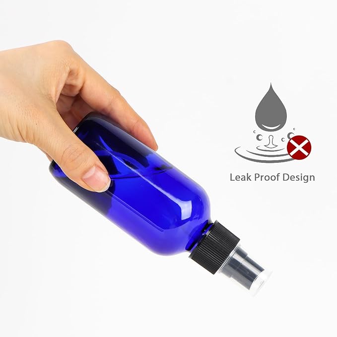 CycleMore 25 Pack 4oz Blue Glass Spray Bottles with Fine Mist Sprayers, Glass Travel Bottles for Cosmetic Essential Oils Cleaning Solutions Perfumes & More Liquids (1 Brush, 2 Funnels and 36 Labels)