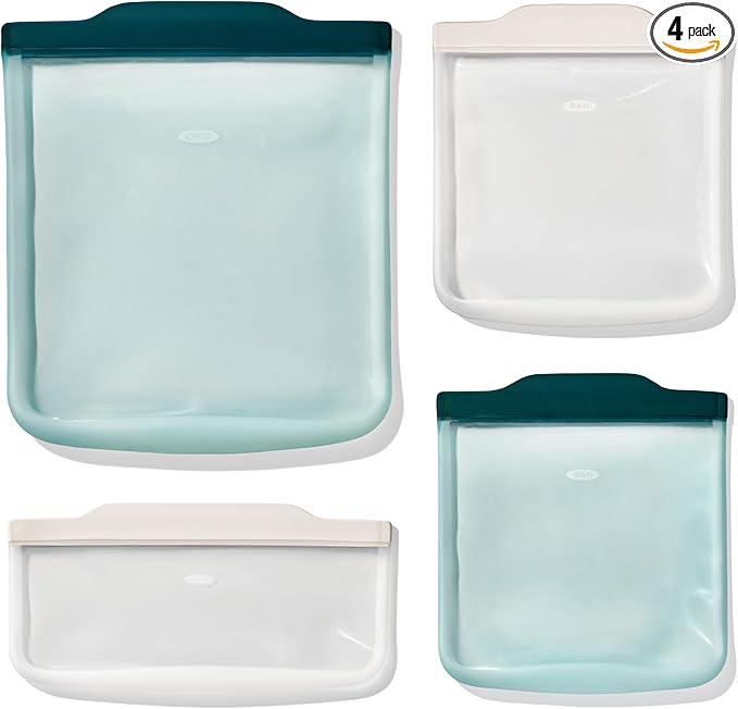 OXO Good Grips Silicone Reusable Bags – 4 Piece Starter Set - Oat/Lagoon