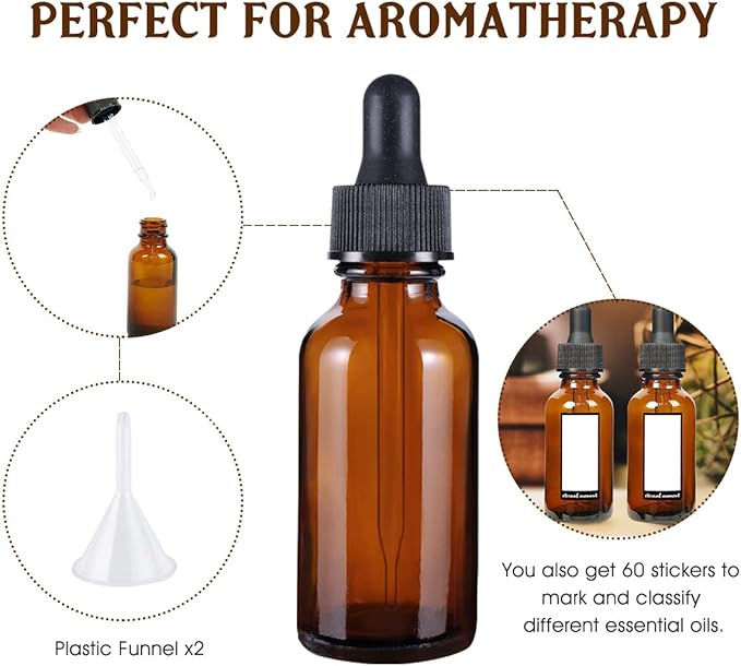Eternal Moment 1 oz Eye Dropper Bottle(48 Pack), 30ml Amber Glass Bottles with Glass Eye Dropper for Essential Oils, Chemistry Lab Chemicals, Colognes & Perfumes