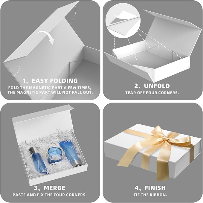 MOZRRO Gift Box 11.5 x 8.2 x 2.3 In Gift Boxes for Presents Magnetic Closure, Gift Boxes with Lids for Presents Birthday Luxury Jewelry T-shirts Gloves Scarves Books Clothes Gift Wrap - White