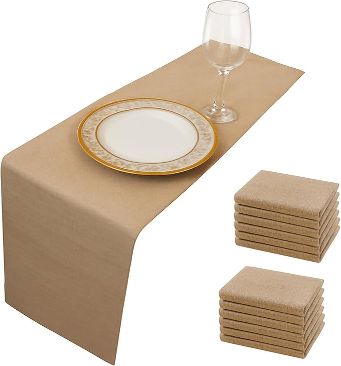 12 Pack Burlap Table Runners 12x108 Inch - Natural Jute Rustic Farmhouse Table Runner Decor for Western Wedding, Farmhouse Party, Holiday & Kitchen Dining Table (Brown, 12x108 12PC)