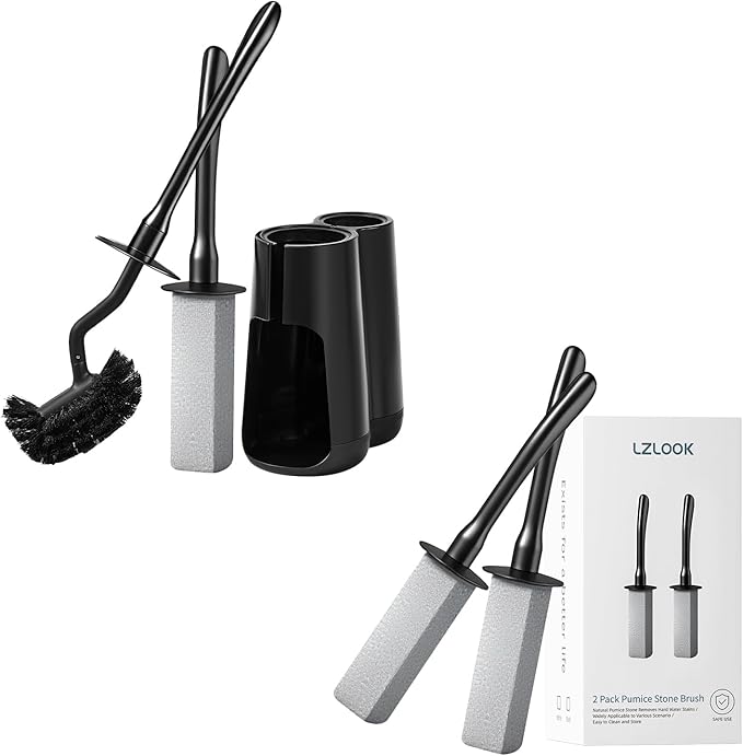Toilet Brush with Pumice Stone Set & 2 Pack Pumice Stone Brush(Black)