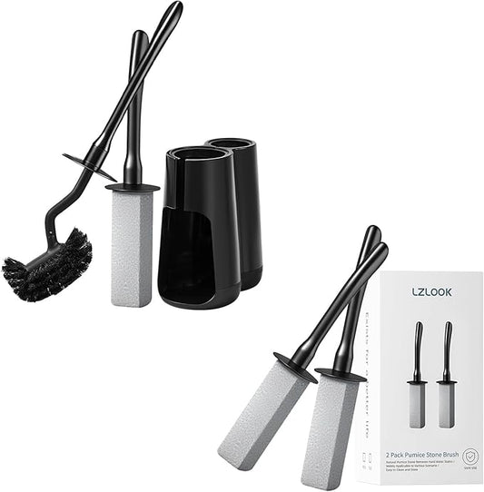 Toilet Brush with Pumice Stone Set & 2 Pack Pumice Stone Brush(Black)