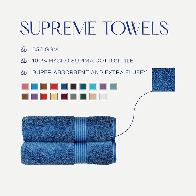Christy Supreme Hygro 6 Piece Towel Set | Deep Sea Blue | 100% Luxury Supima Cotton | Ultra Soft | Super Absorbent | 650GSM | 2 Bath Towels 2 Hand Towels 2 Face Cloths