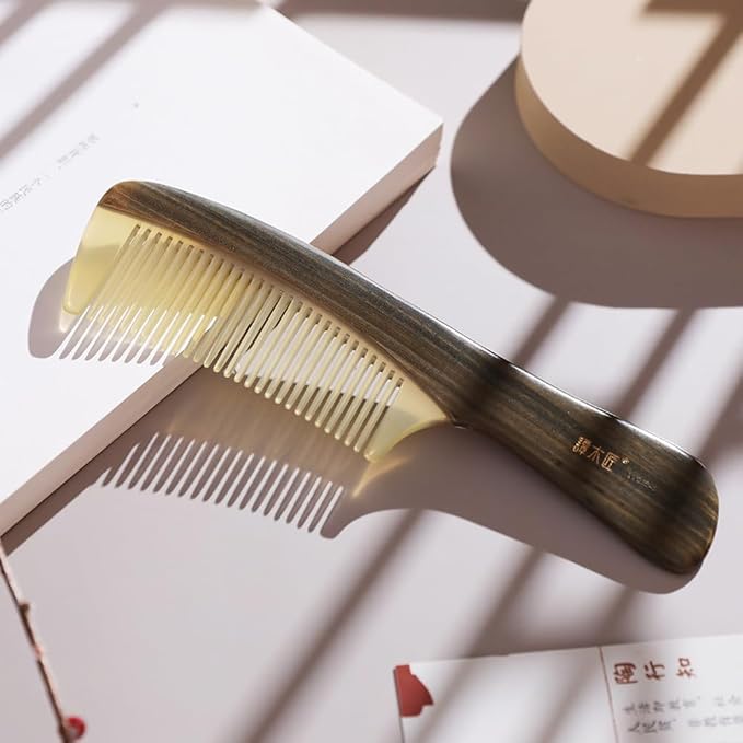 TAN MUJIANG Hair Comb Natural Wood and Horn Anti-static YTBJ2-3 1pc