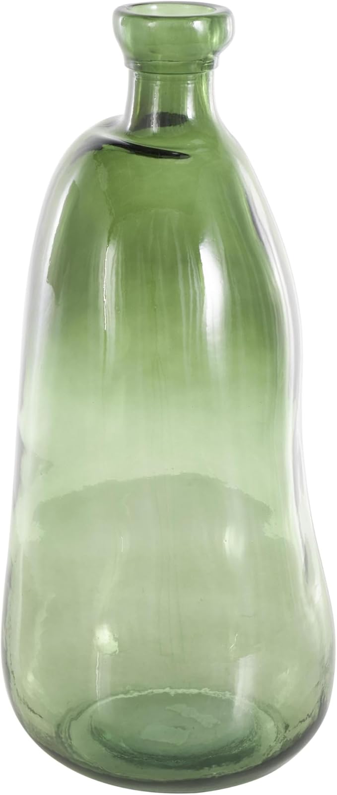 Deco 79 Recycled Glass Abstract Handmade Decorative Vase Curved Ombre Spanish Bottle Centerpiece Vase, Flower Vase for Home Decoration 9" x 9" x 20", Green