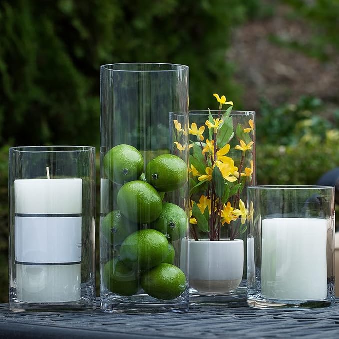 Enova Floral Clear Glass Cylinder Vase 4 x 10 Inches Round Flower Vase, Pillar Candle Floating Candle Holder Vase, Tall Glass Vase for Flowers, Glass Vase for Decor, Wedding Centerpieces (1 Piece)