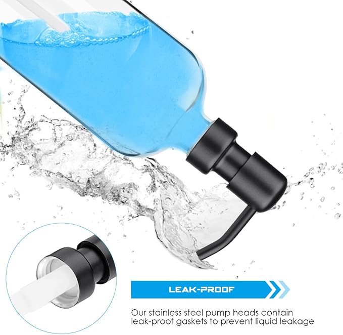 ARKTEK 2 Pack Refillable Glass Soap Dispenser - Rust Proof Stainless Steel Pump, 17 Oz/ 500 ML, Black