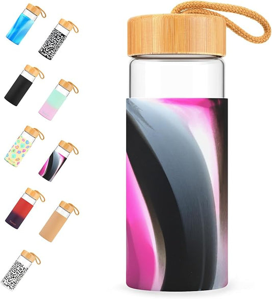 Tronco 20oz Borosilicate Glass Water Bottle with Bamboo Lid, Non-Slip Silicone Sleeve, Leak-Proof and Reusable Glass Bottle Perfect for gifts,Travel, Gym, and Everyday Use, BPA-Free, Dishwasher Safe