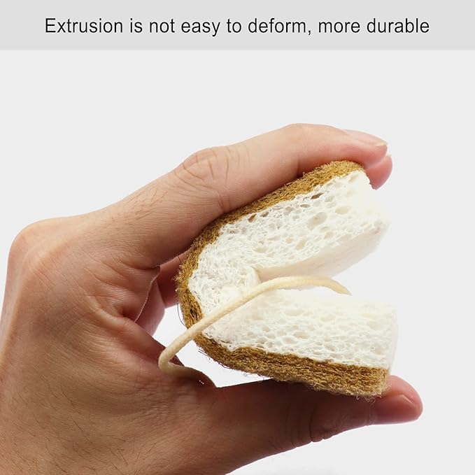 Natural Sponge, Sponges Individually Wrapped, Non Scratch Kitchen Cleaning Sponge Scouring Pad Cellulose Coconut Scrubbing Sponge for Washing Dishes (Pack of 12 - Yellow)