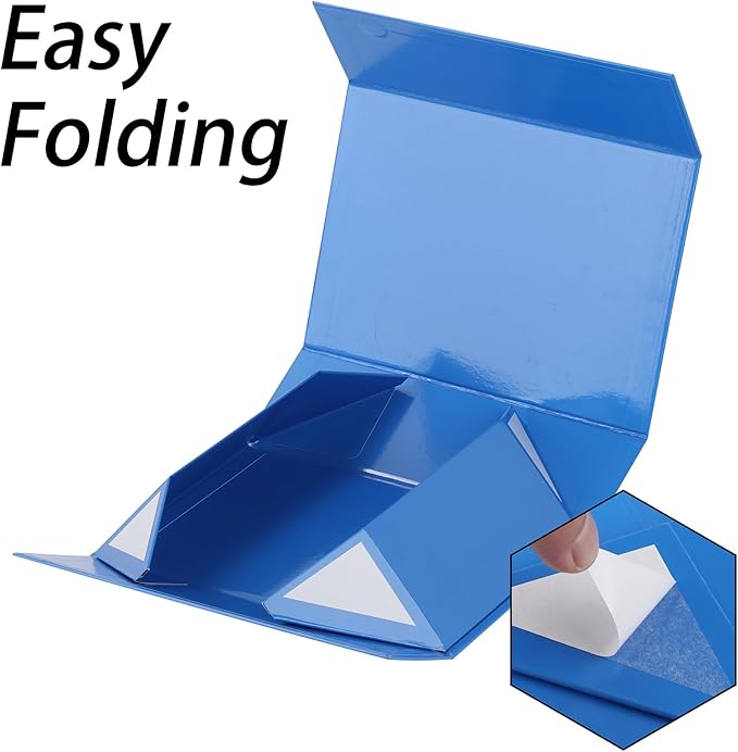 Blue Gift Box,10x7.3x3.5 Gift Boxes With Lids For Presents Includes Ribbon And Diy Printable Sticker Paper,Bridesmaid Proposal Box,Magnetic Gift Box For Birthday,Wedding,Graduation