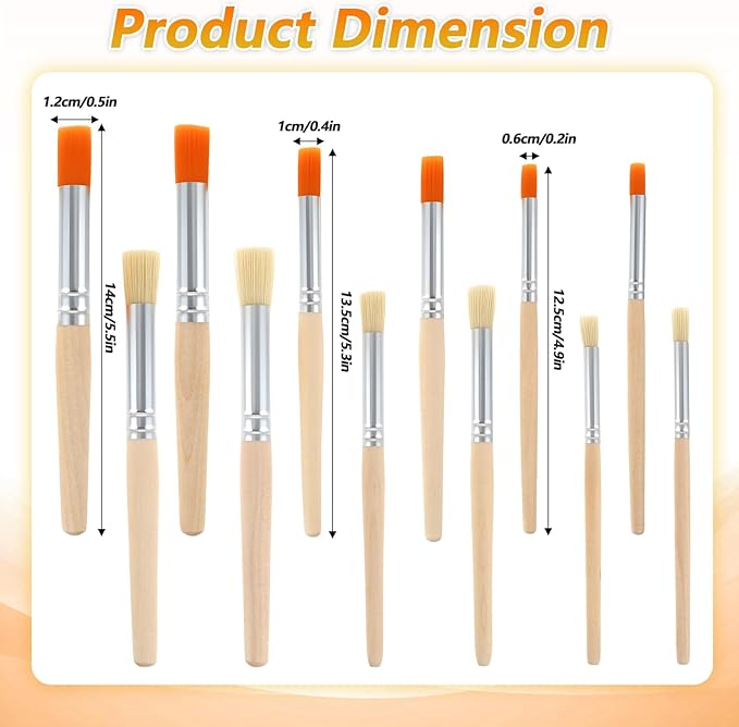 12 Pcs Wooden Stencil Brushes Set - 3 Sizes Natural Bristle Paint Brushes for Acrylic Paint, Round Pointed Template Brush for Acrylic Oil Watercolor Painting Stenciling, DIY Crafts and Art Projects
